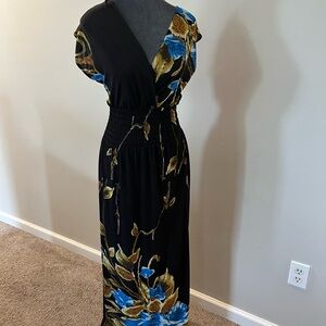 Elegant Black and Blue Floral Dress